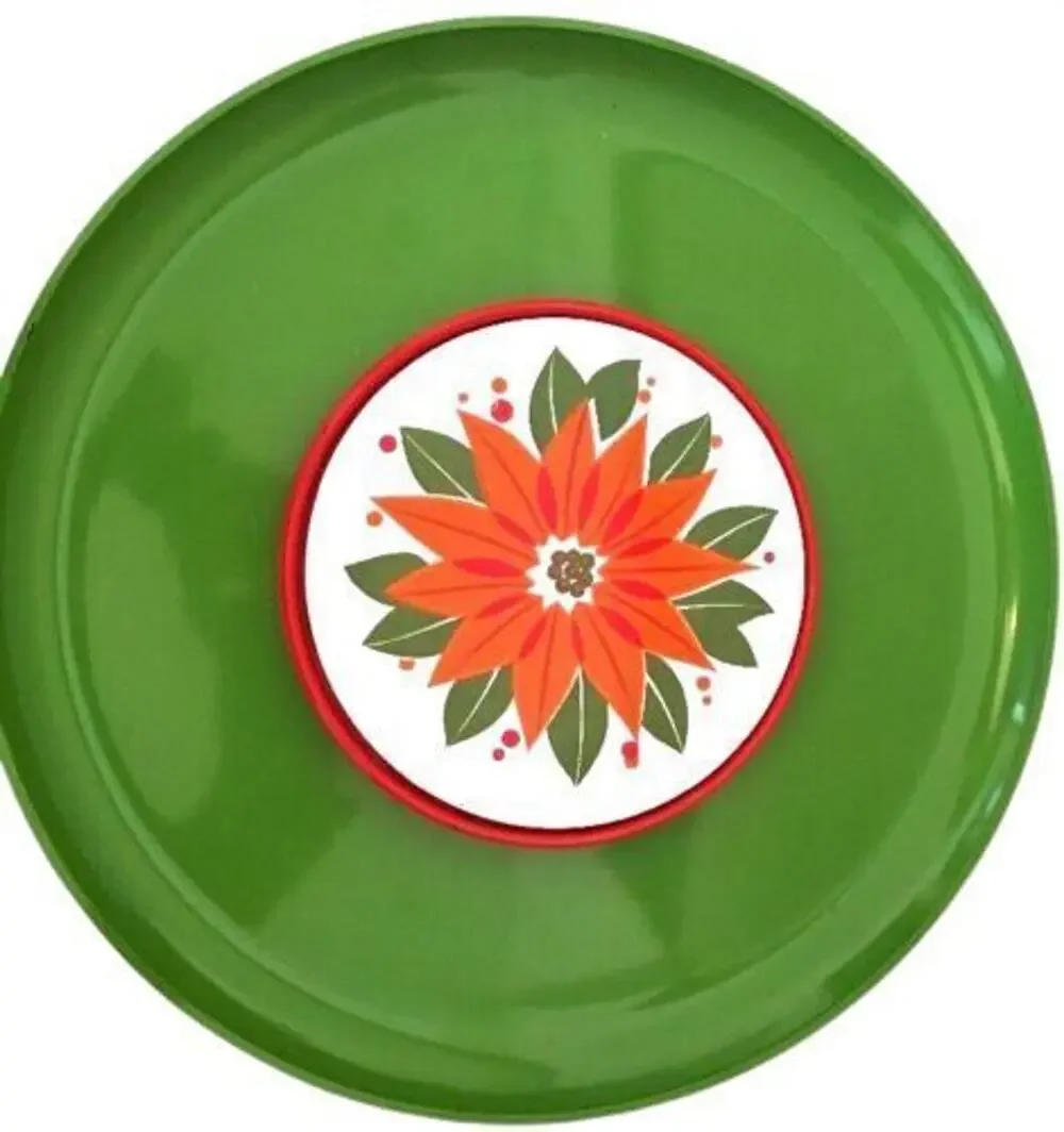 MidCentury Holiday Stafford Serving Tray Poinsettia Green Japan 13